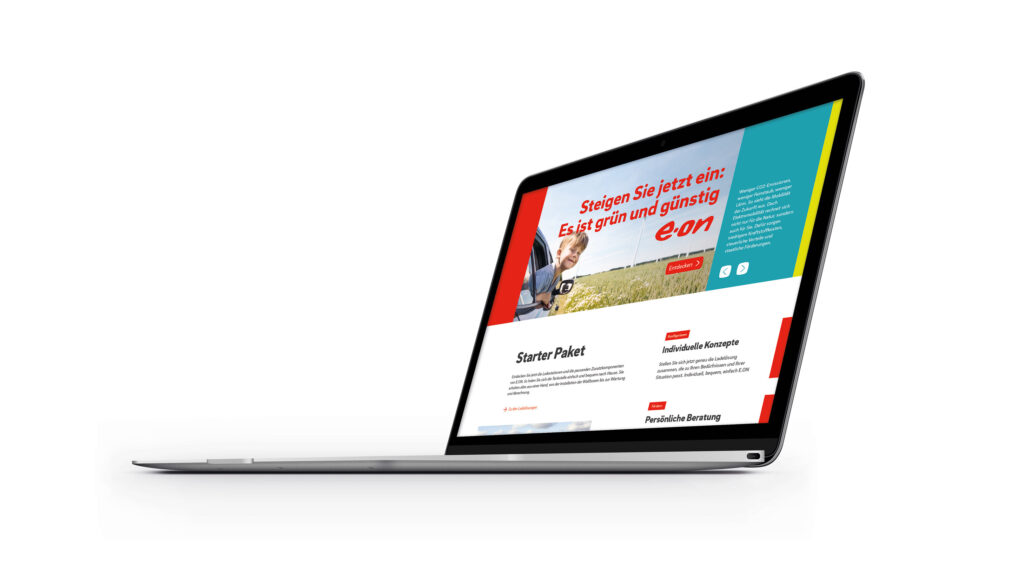 Eine Laptop-Ansicht einer EON Consumenten-Website. 
