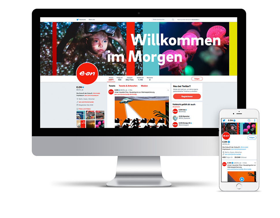 MockUp einer Websiteansicht in einem Desktop-Computer und einer mobilen Ansicht. 