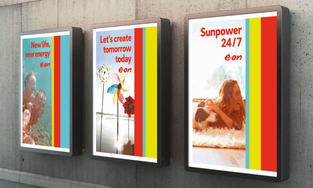 Drei verschiedene Citylight-Poster in neuem EON Design. 
