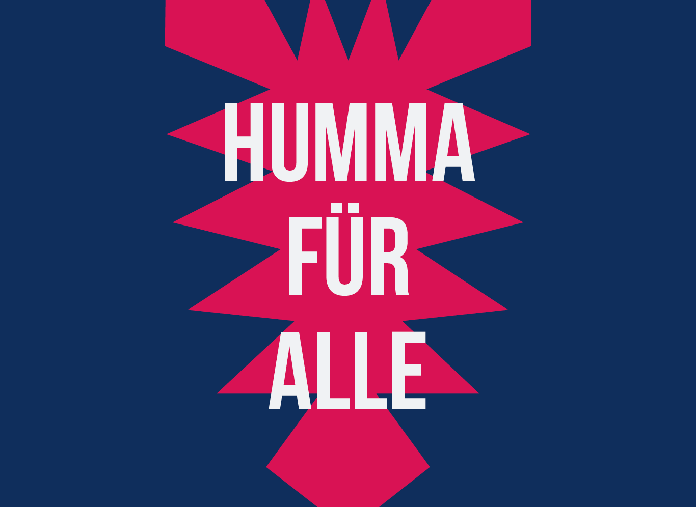 Ein roter illustrativer Hummer auf blauem Grund mit der Schrift Humma für alle